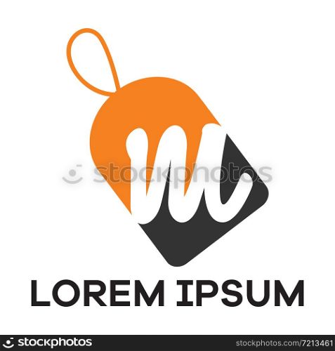 M letter logo design. Letter m in sale/discount tag vector illustration.