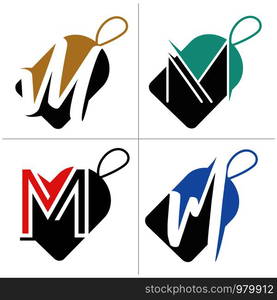 M letter logo design. Letter m in sale/discount tag vector illustration.