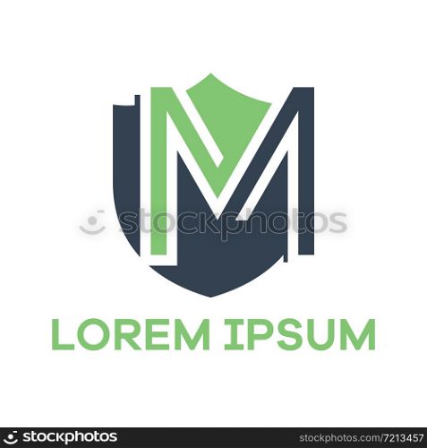 M letter logo design. Letter m in shield vector illustration.