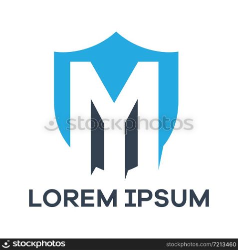 M letter logo design. Letter m in shield vector illustration.