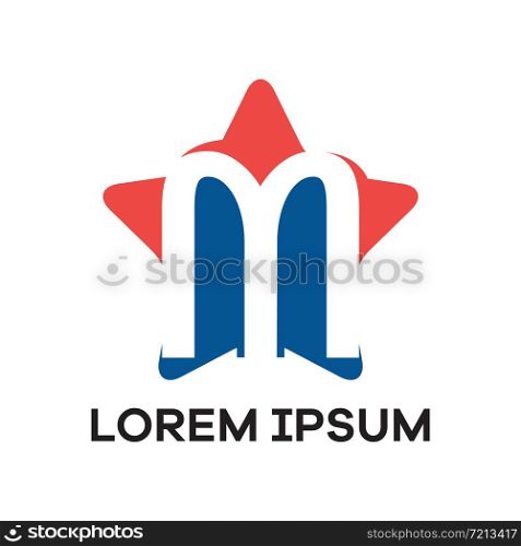 M letter logo design. Letter m in star shape vector illustration.