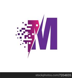 M Letter Logo Design with Digital Pixels in concept strokes