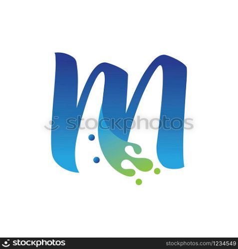 M letter logo design with water splash ripple template