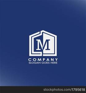 M letter logo, initial half negative space letter design for business, building and property style.
