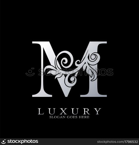 M Letter Logo Monogram Luxury Initial Logo vector template design silver.