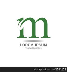 M Letter logo with leaf concept template design