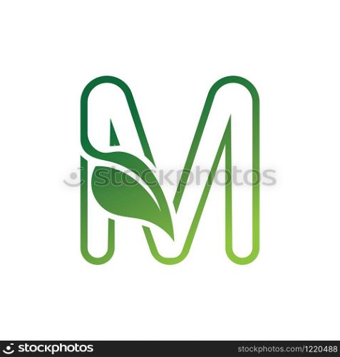 M Letter with leaf logo or symbol concept template design