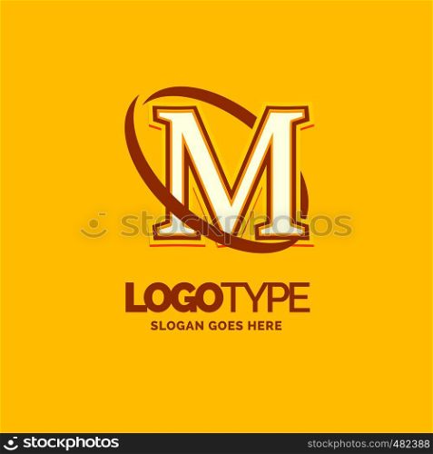 M Logo Template. Yellow Background Circle Brand Name template Place for Tagline. Creative Logo Design