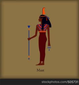 Maat, Goddess of justice icon in flat style on a brown background . Maat, Goddess of justice icon, flat style