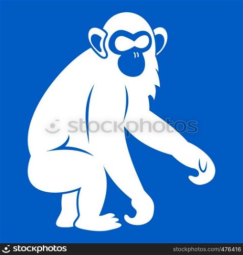 Macaque icon white isolated on blue background vector illustration. Macaque icon white
