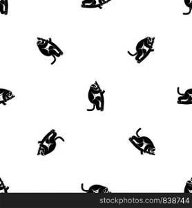 Macaque on a tree pattern repeat seamless in black color for any design. Vector geometric illustration. Macaque on a tree pattern seamless black
