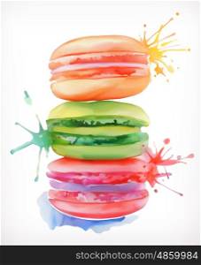 Macarons vector illustration, watercolor painting, isolated on a white background