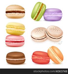 Macaroon set with isolated images of sweet fresh baked almond cookies of different taste and colour vector illustration. Isolated Macaroon Goods Set