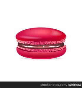Macaroon, traditional french dessert realistic vector illustration. Crimson meringue, tasty biscuit, confectionery. Homemade almond cookie, sweet bakery 3d isolated object on white background. Macaroon, traditional french dessert realistic vector illustration