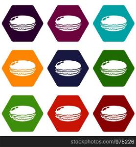 Macaroons icons 9 set coloful isolated on white for web. Macaroons icons set 9 vector