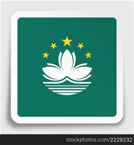 Macau flag icon on paper square sticker with shadow. Button for mobile application or web. Vector