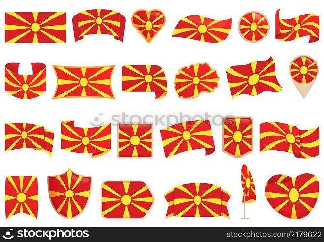 Macedonia icons set cartoon vector. Euro country. Celebration europe. Macedonia icons set cartoon vector. Euro country
