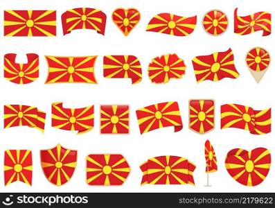 Macedonia icons set cartoon vector. Euro country. Celebration europe. Macedonia icons set cartoon vector. Euro country