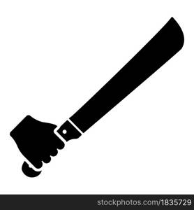 Machete in hand in use Arm Big knife icon black color vector illustration flat style simple image. Machete in hand in use Arm Big knife icon black color vector illustration flat style image