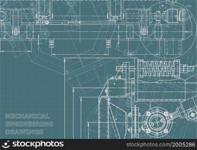 Machine-building industry. Computer aided design systems. Technical illustrations, Corporate Identity. Instrument-making drawings. Blueprint, diagram, plan sketch. Blueprint, background. Instrument-making Corporate Identity