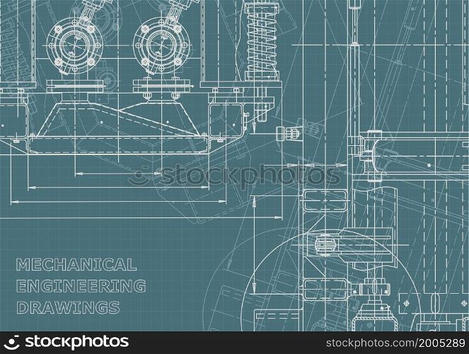 Machine-building industry. Instrument-making drawing. Computer aided design Corporate Identity. Blueprint, background. Instrument-making Corporate Identity