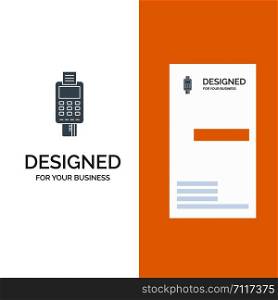 Machine, Business, Card, Check, Credit Card, Credit Card Machine, Payment, ATM Grey Logo Design and Business Card Template
