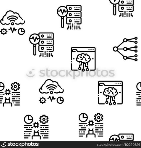 Machine Learning Ai Seamless Pattern Vector Thin Line. Illustrations. Machine Learning Ai Seamless Pattern Vector