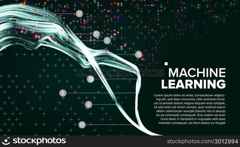Machine Learning Background Vector. Analytics Cloud. Machine Information Technologies. Software Illustration. Machine Learning Background Vector. Algorithm Visualization. Futuristic Code. Cryptography Binary Technologies. Techno Illustration