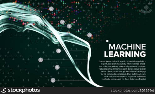 Machine Learning Background Vector. Analytics Cloud. Machine Information Technologies. Software Illustration. Machine Learning Background Vector. Algorithm Visualization. Futuristic Code. Cryptography Binary Technologies. Techno Illustration