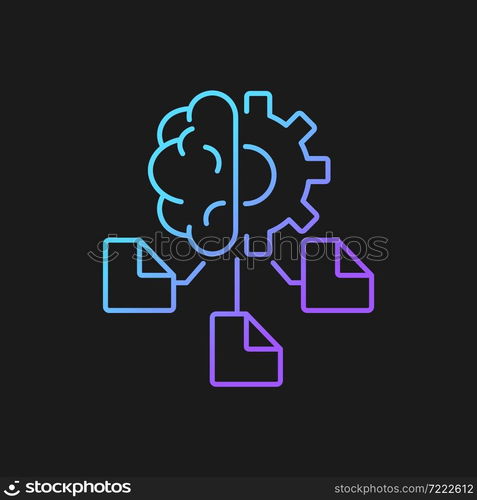 Machine learning gradient vector icon for dark theme. Computer algorithms. Artificial intelligence application. Thin line color symbol. Modern style pictogram. Vector isolated outline drawing. Machine learning gradient vector icon for dark theme