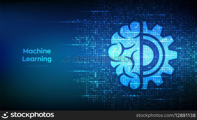 Machine learning icon made with binary code. AI Artificial Intelligence. Deep learning. Data mining, Big Data, algorithm, neural network . Digital code background with digits 1.0. Vector Illustration. Machine learning icon made with binary code. AI Artificial Intelligence. Deep learning. Data mining, Big Data, algorithm, neural network . Digital code background with digits 1.0. Vector Illustration.