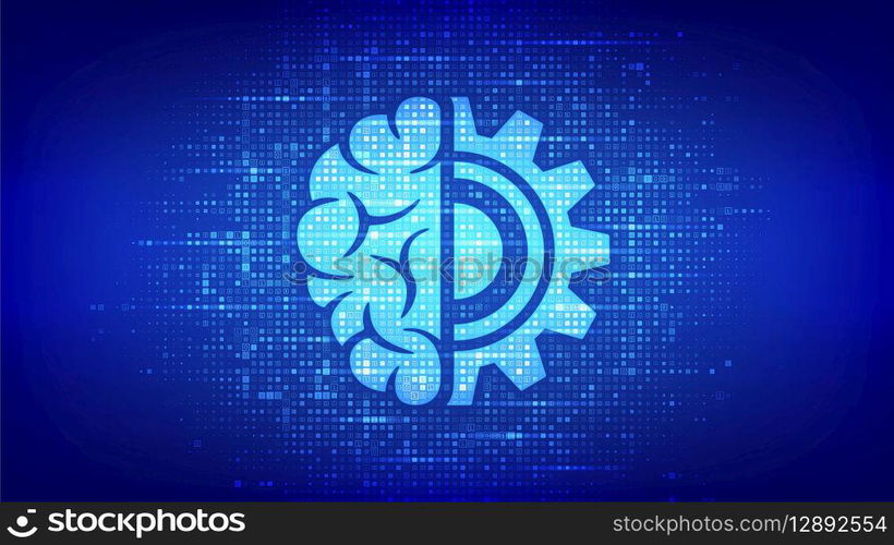 Machine learning icon made with binary code. AI Artificial Intelligence. Deep learning. Data mining, Big Data, algorithm, neural network . Digital code background with digits 1.0. Vector Illustration. Machine learning icon made with binary code. AI Artificial Intelligence. Deep learning. Data mining, Big Data, algorithm, neural network . Digital code background with digits 1.0. Vector Illustration.