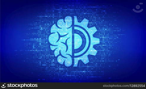 Machine learning icon made with binary code. AI Artificial Intelligence. Deep learning. Data mining, Big Data, algorithm, neural network . Digital code background with digits 1.0. Vector Illustration. Machine learning icon made with binary code. AI Artificial Intelligence. Deep learning. Data mining, Big Data, algorithm, neural network . Digital code background with digits 1.0. Vector Illustration.