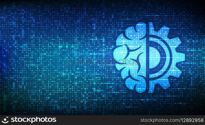 Machine learning icon made with binary code. AI Artificial Intelligence. Deep learning. Data mining, Big Data, algorithm, neural network . Digital code background with digits 1.0. Vector Illustration. Machine learning icon made with binary code. AI Artificial Intelligence. Deep learning. Data mining, Big Data, algorithm, neural network . Digital code background with digits 1.0. Vector Illustration.