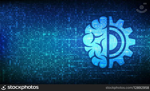 Machine learning icon made with binary code. AI Artificial Intelligence. Deep learning. Data mining, Big Data, algorithm, neural network . Digital code background with digits 1.0. Vector Illustration. Machine learning icon made with binary code. AI Artificial Intelligence. Deep learning. Data mining, Big Data, algorithm, neural network . Digital code background with digits 1.0. Vector Illustration.