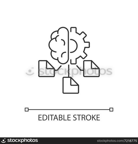 Machine learning linear icon. Computer algorithms. Artificial intelligence application. Thin line customizable illustration. Contour symbol. Vector isolated outline drawing. Editable stroke. Machine learning linear icon