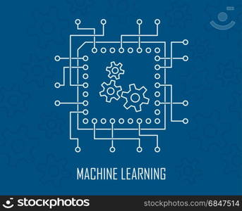 Machine learning modern artificial intelligence engineering technology concept with intergrated circuit and gears vector illustration.