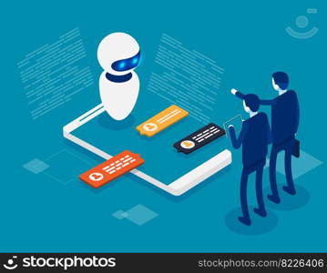 Machine learning or artificial intelligence. Isometric chatbot concept