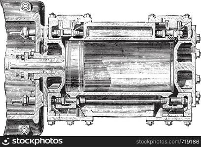 Machine Porter Allen. Cylinder Cup, vintage engraved illustration. Industrial encyclopedia E.-O. Lami - 1875.