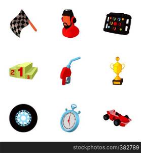 Machine race icons set. Cartoon illustration of 9 machine race vector icons for web. Machine race icons set, cartoon style