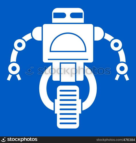 Machine robot icon white isolated on blue background vector illustration. Machine robot icon white