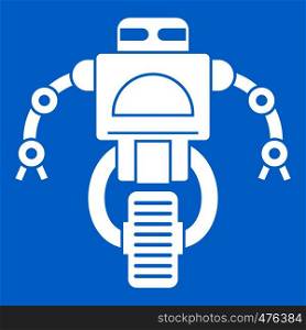 Machine robot icon white isolated on blue background vector illustration. Machine robot icon white