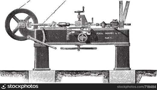 Machine slotting wheels, Elevation, vintage engraved illustration. Industrial encyclopedia E.-O. Lami - 1875.