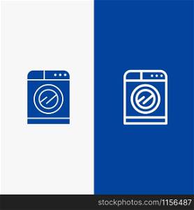 Machine, Technology, Washing, Washing Line and Glyph Solid icon Blue banner Line and Glyph Solid icon Blue banner