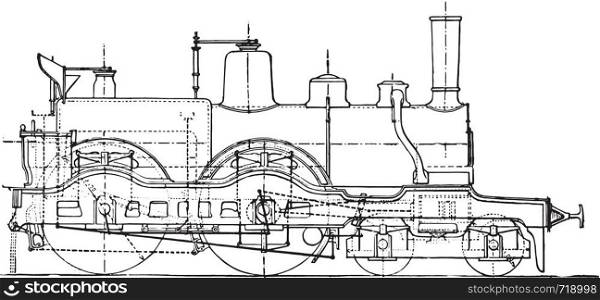 Machine travelers express train, vintage engraved illustration. Industrial encyclopedia E.-O. Lami - 1875.