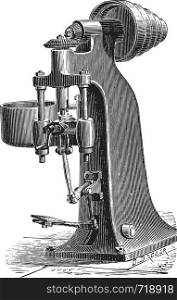 Machine trimming raw nuts forges mechanically, vintage engraved illustration. Industrial encyclopedia E.-O. Lami - 1875.