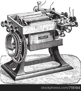 Machine with two combined spools, Mr. Finds, vintage engraved illustration. Industrial encyclopedia E.-O. Lami - 1875.