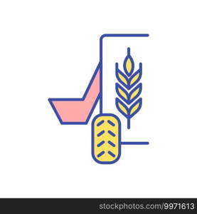 Machinery for livestock feeding RGB color icon. Farm machine. Agriculture technology. Automatic machinery to deliver hay for cattle. Farming equipment. Isolated vector illustration. Machinery for livestock feeding RGB color icon