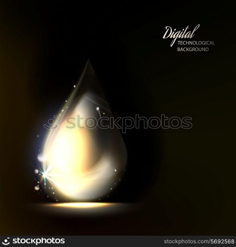 Macro of shiny drop on dark background. Vector illustration.