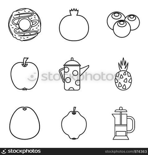 Macrobiotic food icons set. Simple set of 9 macrobiotic food vector icons for web isolated on white background. Macrobiotic food icons set, simple style